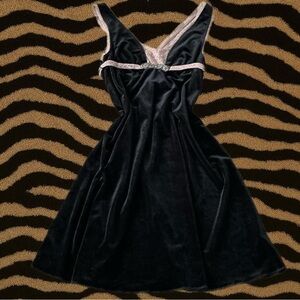 Vintage Free People Black velvet Dress with Pale Pink Lace